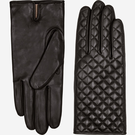 Emilia (black) - classic Italian lambskin leather gloves with cashmere lining and checkered pattern - Leather Gloves Online - Luxury Leather Gloves - 2
