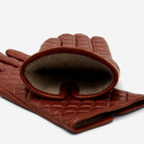 Emilia (brown) - classic Italian lambskin leather gloves with cashmere lining and checkered pattern