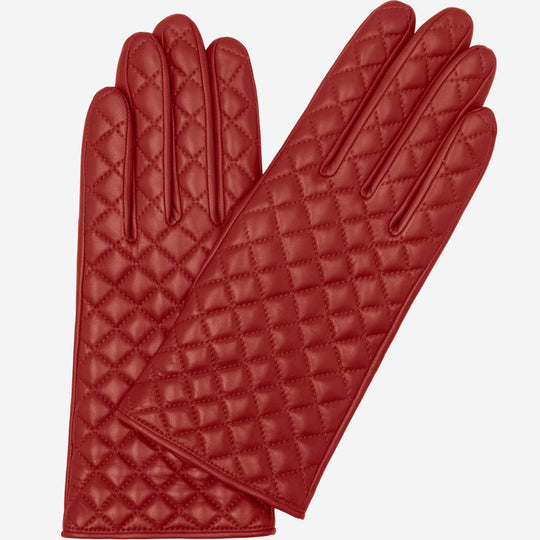 Emilia (red) - Classic Italian lambskin leather gloves with cashmere lining and checkered pattern