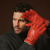 Emilio (orange) – Luxurious deerskin gloves with cashmere lining and adjustable snap button