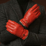 Emilio (orange) – Luxurious deerskin gloves with cashmere lining and adjustable snap button
