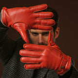 Emilio (orange) – Luxurious deerskin gloves with cashmere lining and adjustable snap button