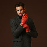 Emilio (orange) – Luxurious deerskin gloves with cashmere lining and adjustable snap button
