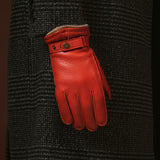 Emilio (orange) – Luxurious deerskin gloves with cashmere lining and adjustable snap button