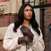 Evelyn (brown) - Goatskin leather gloves with soft lambswool lining and touchscreen feature