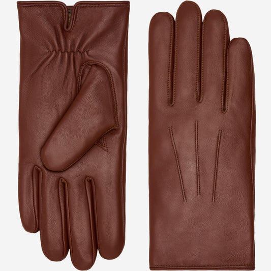 Ezra (brown) - Lambskin leather gloves with warm rabbit fur lining and touchscreen feature