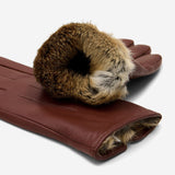 Ezra (brown) - Lambskin leather gloves with warm rabbit fur lining and touchscreen feature