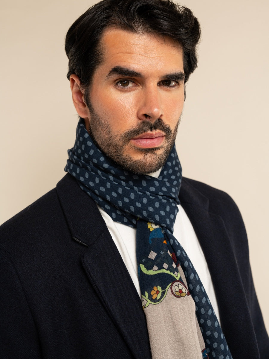 Edoardo (blue) - soft and lightweight Italian scarf from 100% wool - Leather Gloves Online - Luxury Italian Scarf - 8