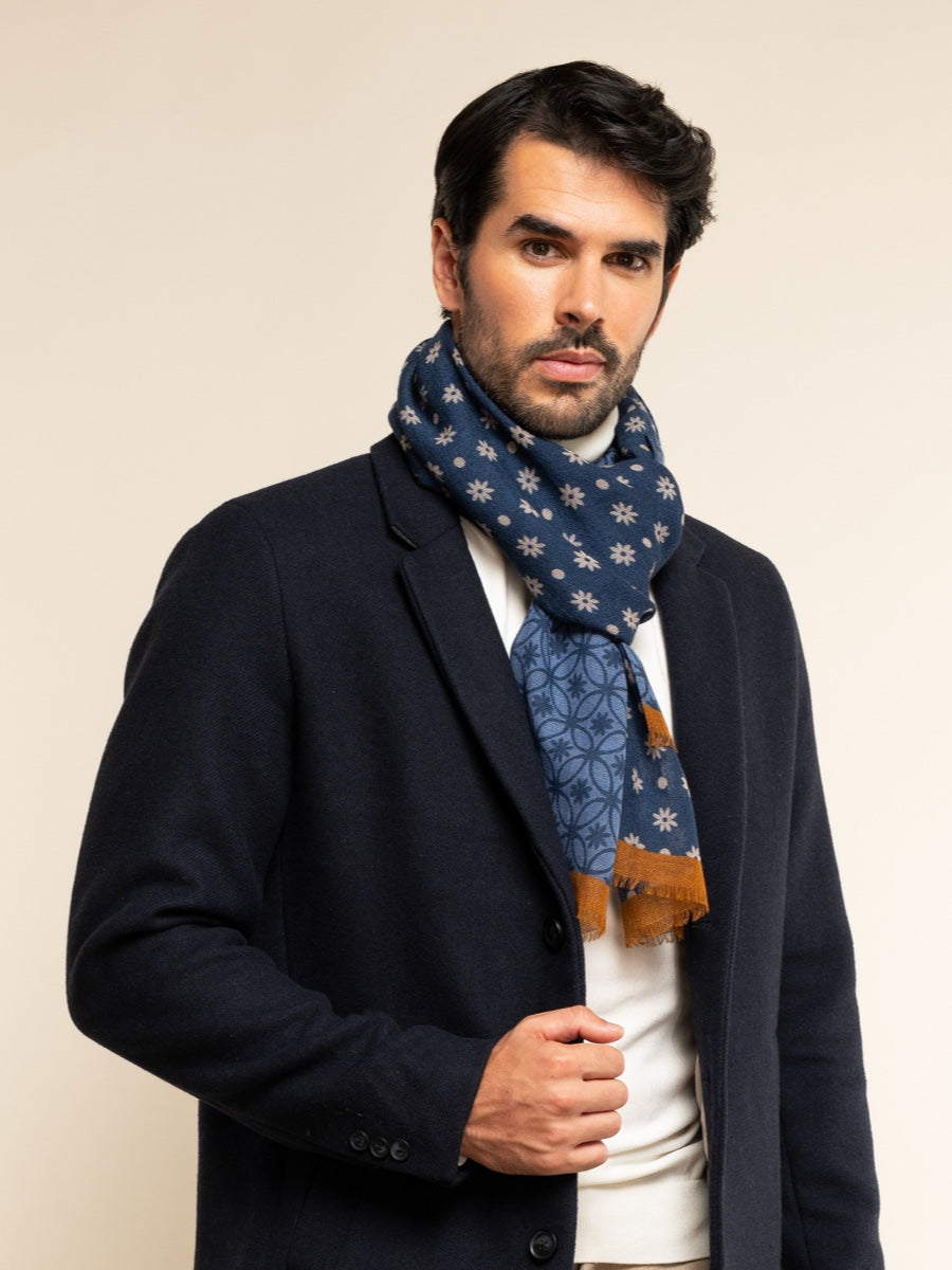 Blue Italian Scarf Men Andrea - Leather Gloves Online® - Luxury Leather Gloves - Made in Italy - 2