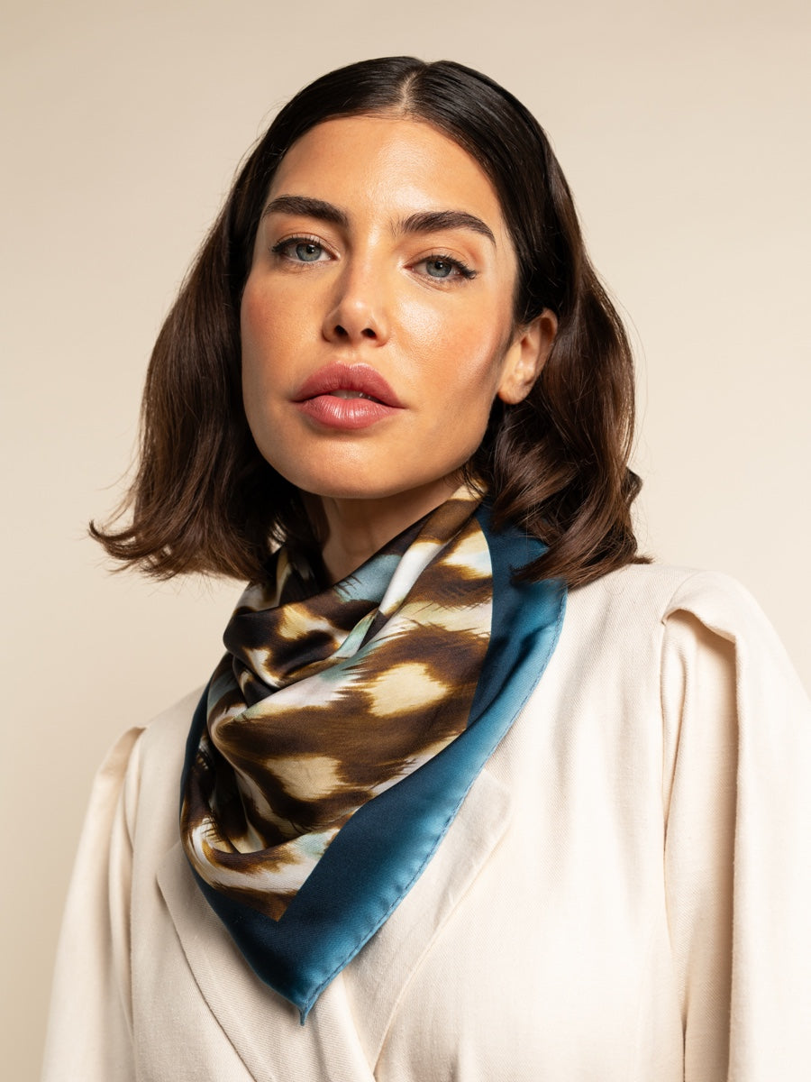 Bruna (blue)- soft and lightweight Italian foulard from pure silk - Leather Gloves Online - Luxury Silk Scarf - 5