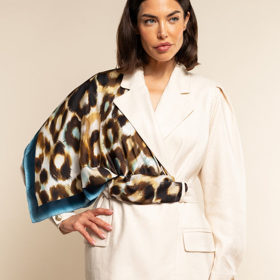 Bruna (blue)- soft and lightweight Italian foulard from pure silk - Leather Gloves Online - Luxury Silk Scarf - 7