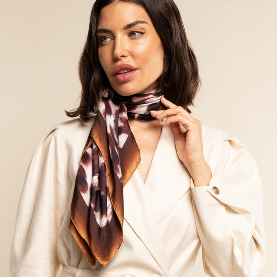 Bruna (brown/orange)- soft and lightweight Italian foulard from pure silk - Leather Gloves Online - Luxury Silk Scarf - 1