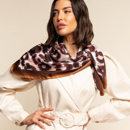 Bruna (brown/orange)- soft and lightweight Italian foulard from pure silk - Leather Gloves Online - Luxury Silk Scarf - 5