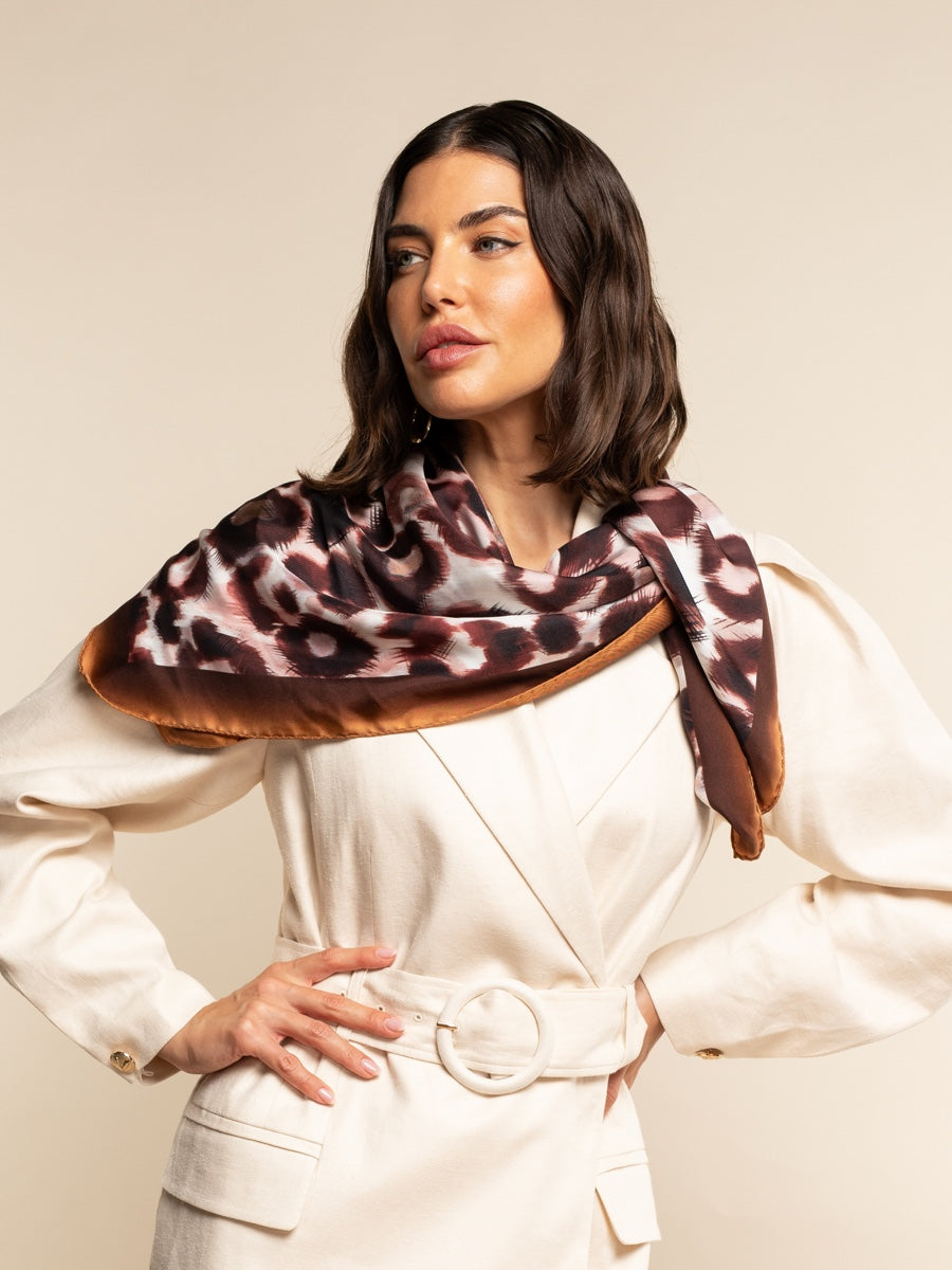 Bruna (brown/orange)- soft and lightweight Italian foulard from pure silk - Leather Gloves Online - Luxury Silk Scarf - 5