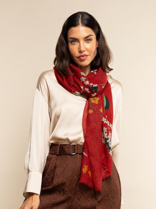 Evelina (red) - soft and lightweight Italian scarf from premium wool - Leather Gloves Online - Luxury Italian Scarf - 1