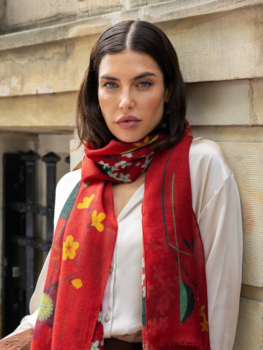 Red Italian Scarf Women Evelina - Leather Gloves Online® - Luxury Leather Gloves - Made in Italy - 6