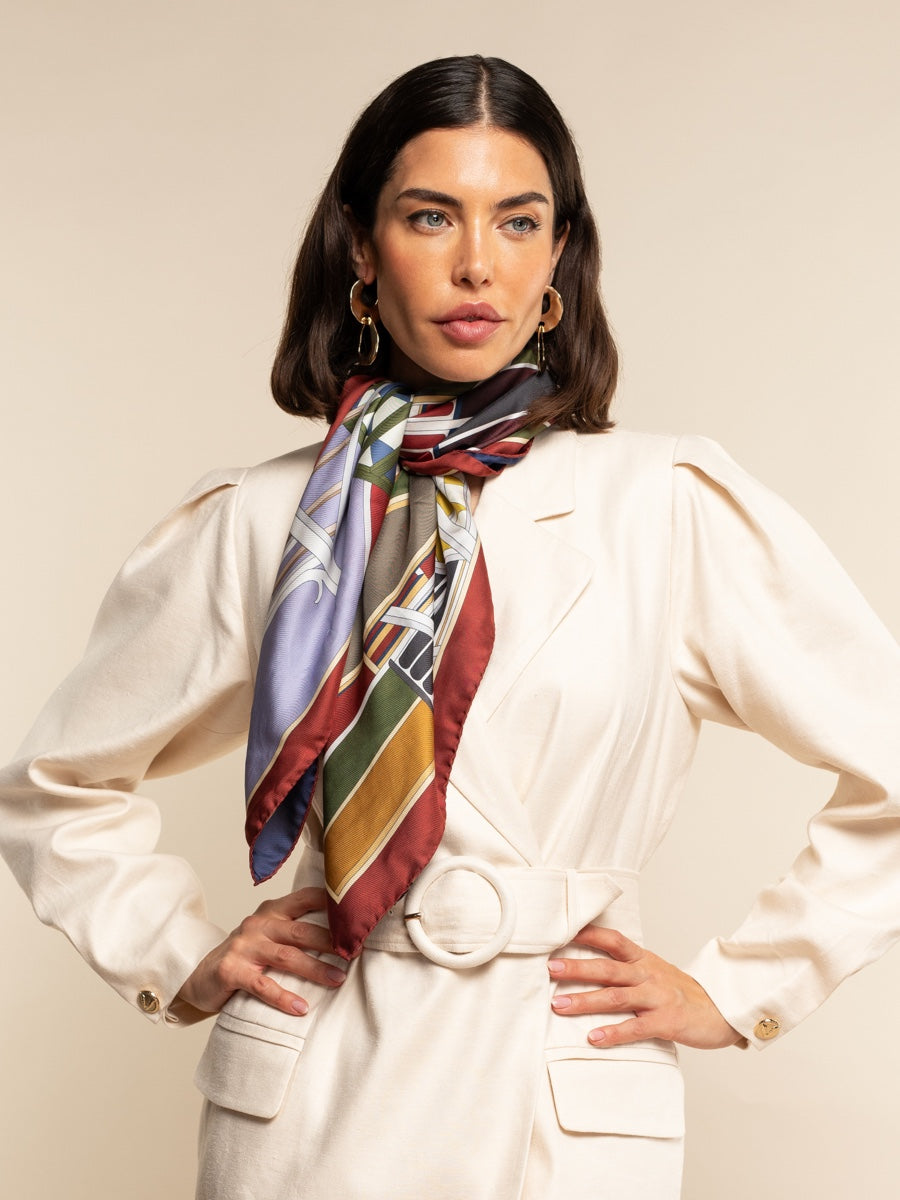 Red/Blue Italian Silk Scarf Women Fiorella - Leather Gloves Online® - Luxury Leather Gloves - Made in Italy - 1