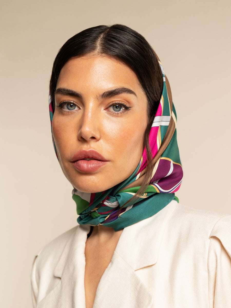 Green Italian Silk Scarf Women Fiorella - Leather Gloves Online® - Luxury Leather Gloves - Made in Italy - 11