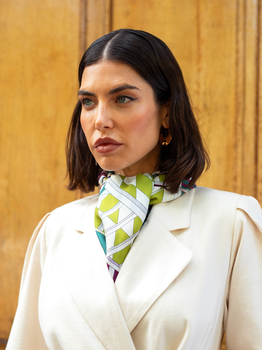 Green Italian Silk Scarf Women Fiorella - Leather Gloves Online® - Luxury Leather Gloves - Made in Italy - 6