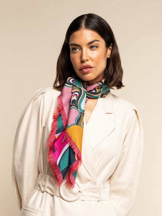 Giorgia (green/pink) - soft and lightweight Italian foulard from pure silk - Leather Gloves Online - Luxury Italian Scarf - 1