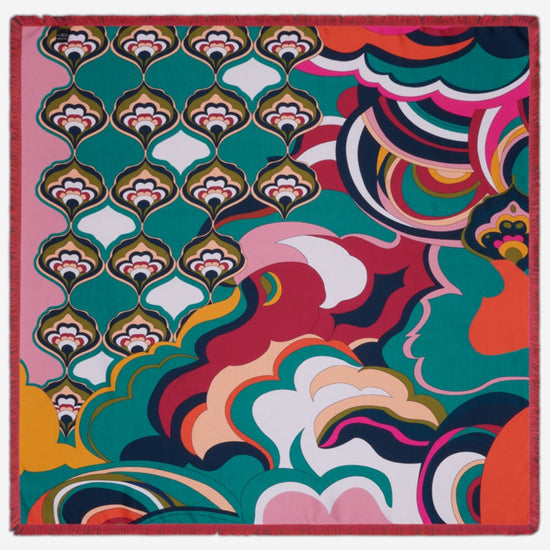 Giorgia (green/pink) - soft and lightweight Italian foulard from pure silk - Leather Gloves Online - Luxury Italian Scarf - 2
