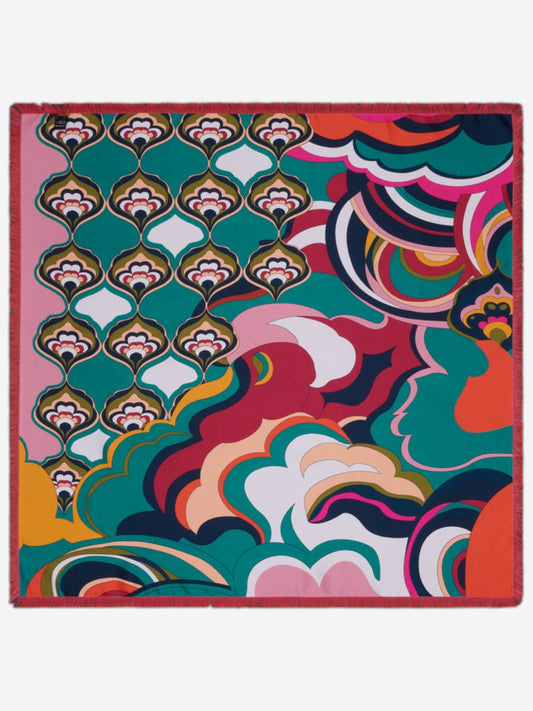 Giorgia (green/pink) - soft and lightweight Italian foulard from pure silk - Leather Gloves Online - Luxury Italian Scarf - 2