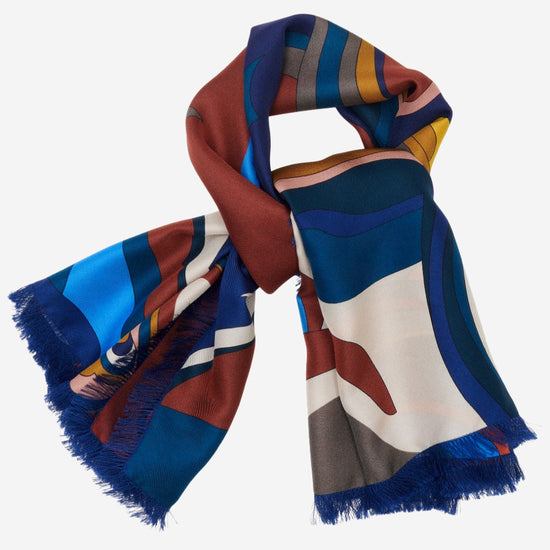Giorgia (blue/red) - soft and lightweight Italian foulard from pure silk-  Leather Gloves Online - Luxury Italian Scarf - 3