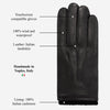 Alessandro (black) - Italian lambskin leather gloves with cashmere lining & touchscreen feature