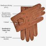 Leonardo (brown) - Italian driving gloves made of American deerskin leather