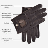 Leonardo (dark brown) - Italian driving gloves made of American deerskin leather