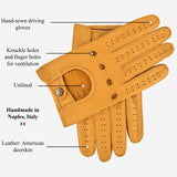 Leonardo (yellow) - Italian driving gloves made of American deerskin leather