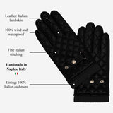 Luca (black) - Italian lambskin leather gloves with cashmere lining and checkered pattern