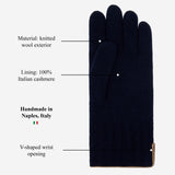 Luciano (dark blue) - Handmade Italian knitted wool gloves with luxurious cashmere lining