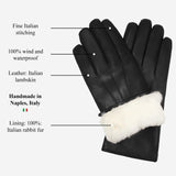 Marco (black) - Italian lambskin leather gloves with white rabbit fur lining