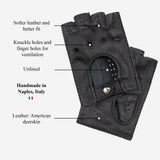 Vincenzo (black) - Fingerless Italian driving gloves made of American deerskin leather