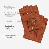 Vincenzo (brown) - Fingerless Italian driving gloves made of American deerskin leather
