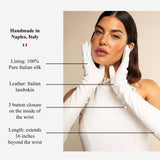 Angelina (white) - Italian silk lined 16-button length leather bridal / opera gloves