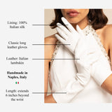 Angelina (white) - Italian silk lined 6-button length leather bridal / opera gloves