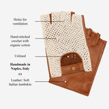Daniella (cognac) - Hand-sewn Italian crochet driving gloves from lambskin leather