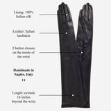 Elena (black) - Italian silk lined 16-button length leather opera gloves
