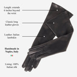 Elena (black) - Italian silk lined 8-button length leather opera gloves