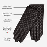 Emilia (black) - classic Italian lambskin leather gloves with cashmere lining and checkered pattern