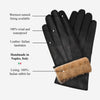 Francesca (black) - Italian lambskin leather gloves with brown rabbit fur lining