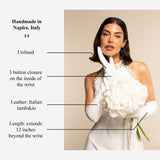 Gabriella (white) - Italian unlined 12-button length leather bridal / opera gloves
