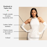 Gabriella (white) - Italian unlined 16-button length leather bridal / opera gloves