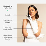 Gabriella (white) - Italian unlined 8-button length leather bridal / opera gloves