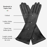 Lucia (black) - Italian unlined 6-button length leather opera gloves