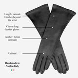 Lucia (black) - Italian unlined 8-button length leather opera gloves