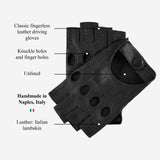 Rossana (black) - Italian fingerless lambskin leather driving gloves