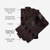 Rossana (dark brown) - Italian fingerless lambskin leather driving gloves